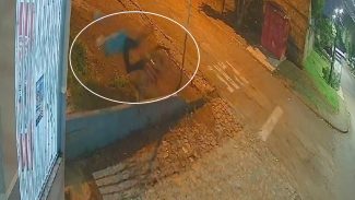 Câmera flagra idoso sofrendo acidente com bicicleta no bairro Neva