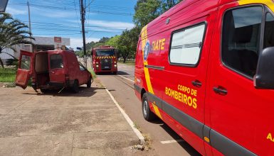 Imagem referente a Fiorino capota na Avenida Brasil e deixa jovem ferido