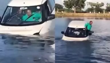 Imagem referente a Conhece? Aprendiz de motorista confunde pedais e afunda carro de autoescola em lago