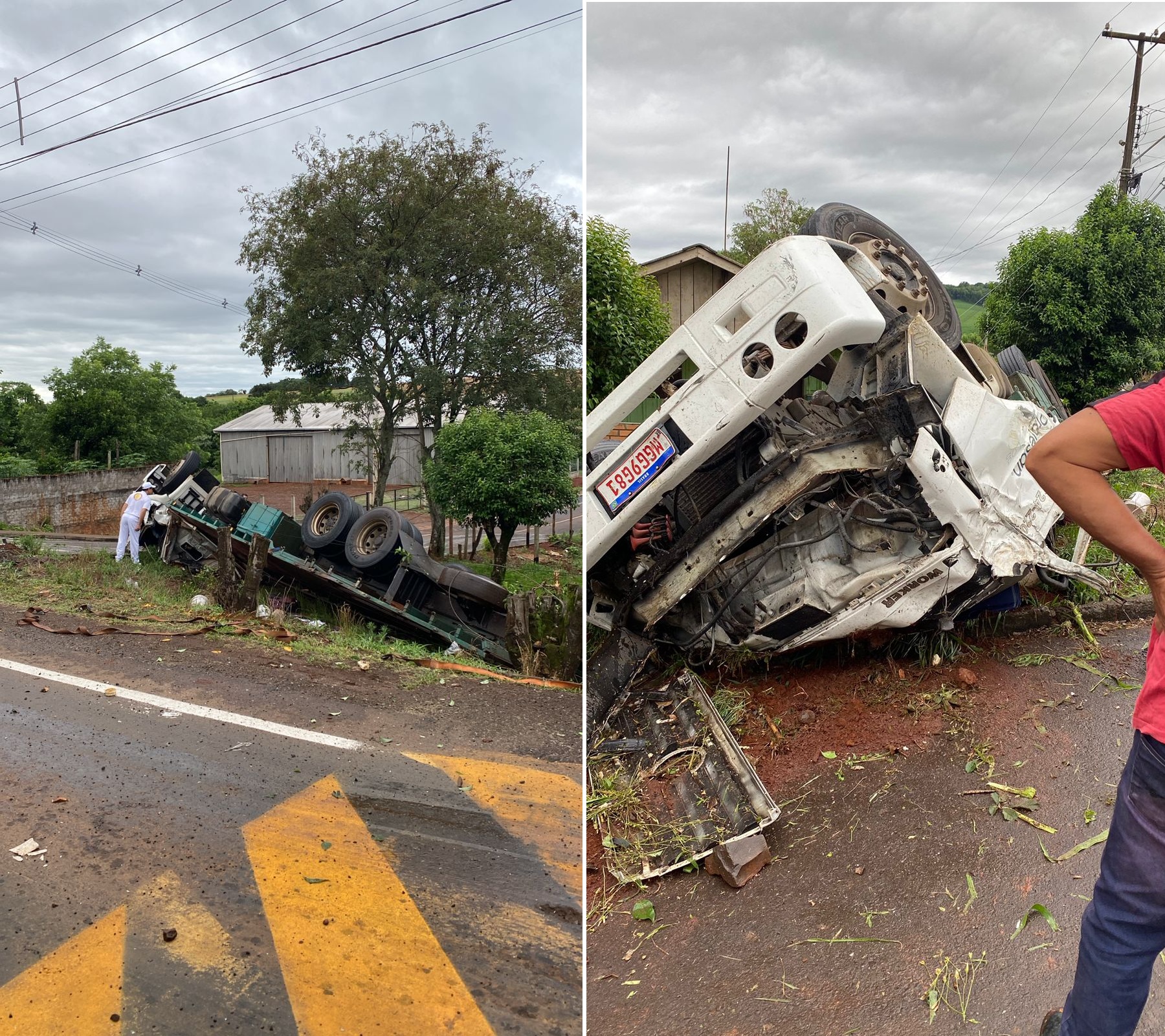 Caminhão desgovernado capota e motorista morre na PR-562 Imagem referente a Caminhão desgovernado capota e motorista morre na PR-562