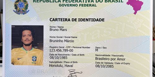 Imagem referente a Bruno Mars ganha Carteira de Identidade Nacional gigante em show de BH