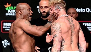 Imagem referente a Mike Tyson dá tapa na cara de Jake Paul, que esbraveja: 'Ele deve morrer'