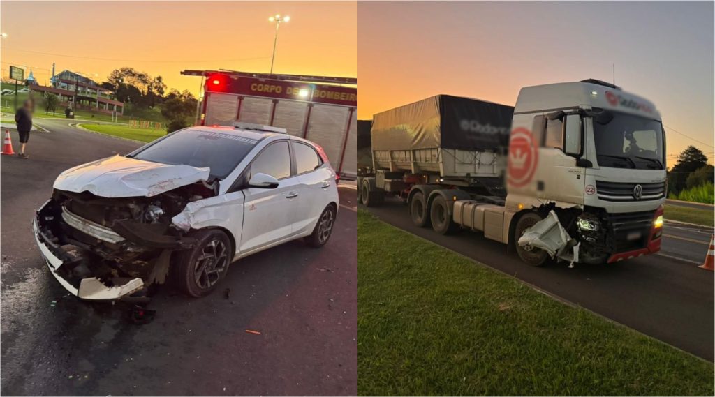 Casal é socorrido após colisão com carreta na BR-277 em Laranjeiras do Sul