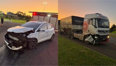 Imagem referente a Casal é socorrido após colisão com carreta na BR-277 em Laranjeiras do Sul