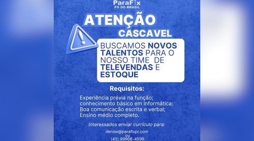 Parafix abre vagas para televendas e estoque: envie seu currículo agora!