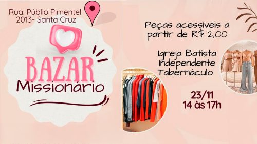 Imagem referente a Bazar Missionário com peças a partir de R$ 2 acontece neste sábado no bairro Santa Cruz