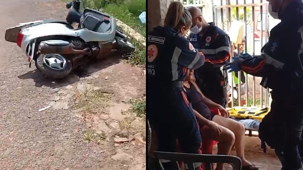 Motociclista tem suspeita de fratura em vértebra após enroscar em fio pendurado