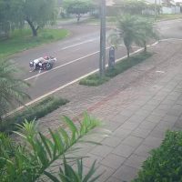 Imagem referente a Câmera de segurança flagra motociclista caindo após tentar desviar de cachorro