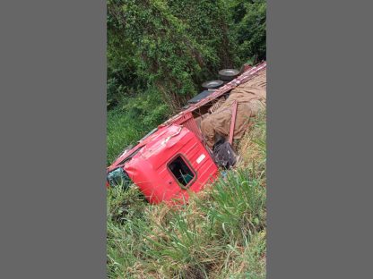 Imagem referente a Motorista escapa ileso após caminhão tombar em barranco na BR-163