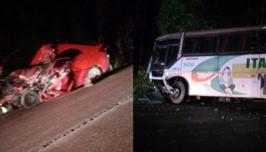 Imagem referente a Motorista e criança morrem em batida frontal contra ônibus