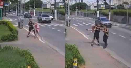 Imagem referente a Homem é preso após agredir mulher e tentar sequestrar criança; veja vídeo