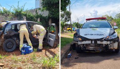 Imagem referente a Durante perseguição, viatura da PM se envolve em acidente no Bairro Santa Cruz