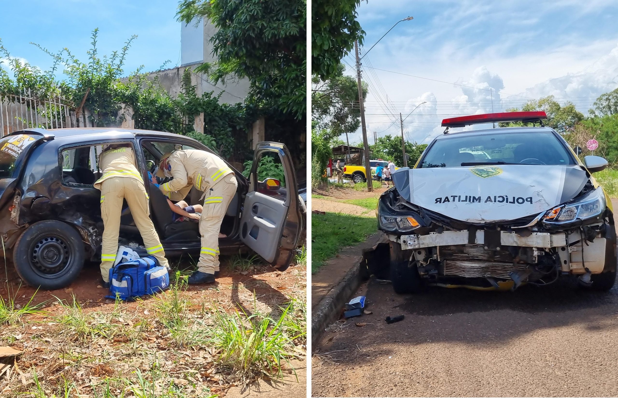 Durante perseguição, viatura da PM se envolve em acidente no Bairro Santa Cruz