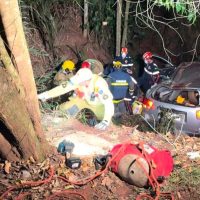 Imagem referente a Carro cai em ribanceira de 30 metros e motorista tem ferimentos graves na Estrada Boiadeira