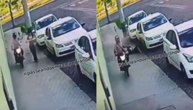 Imagem referente a Agredida sem motivo: mulher é golpeada com capacete por motociclista em plena luz do dia