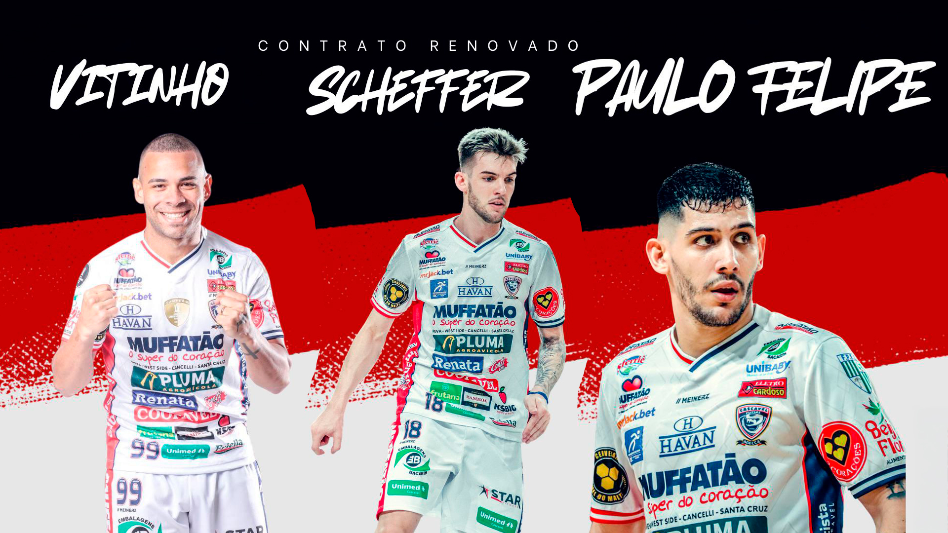 Cascavel Futsal anuncia renovações de Vitinho, Scheffer e Paulo Felipe para 2025