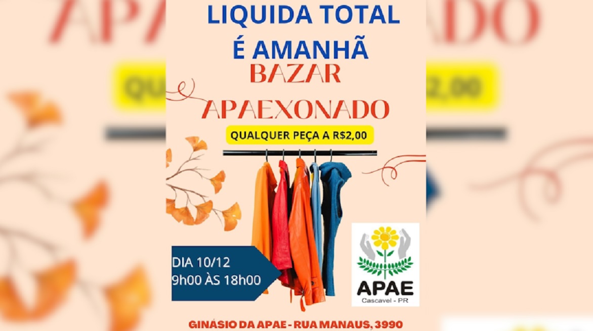 Apae realiza nesta terça-feira (10) o tradicional Bazar APAExonado