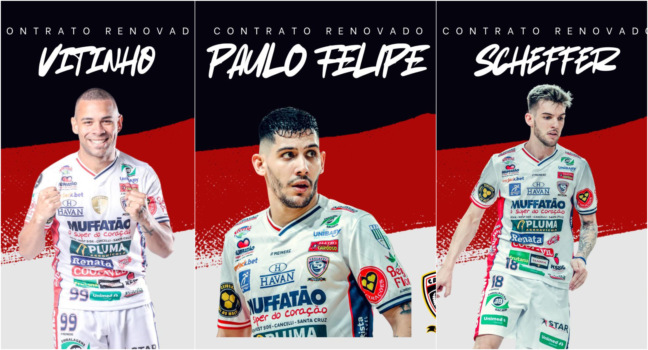 Vitinho, Scheffer e Paulo Felipe renovam com Cascavel Futsal para temporada 2025