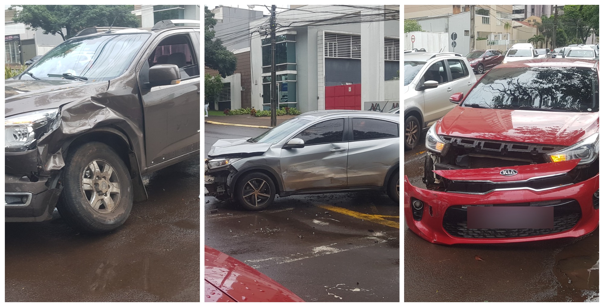 Cacetada! Três carros ficam danificados em acidente no Centro