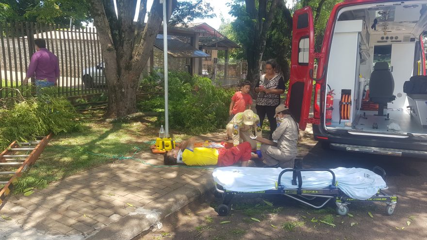 Homem cai de escada enquanto cortava galhos de árvore no Alto Alegre