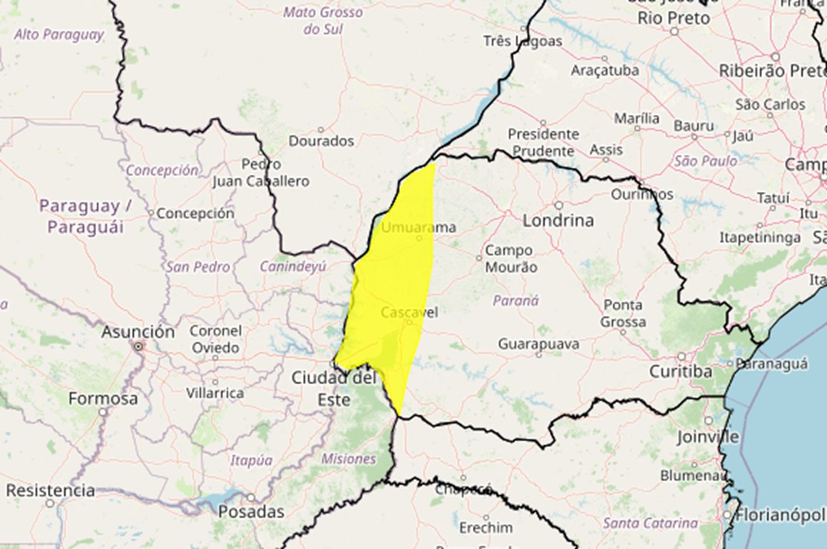 Imagem referente a INMET emite aviso de tempestade: Cascavel e Umuarama na rota do temporal