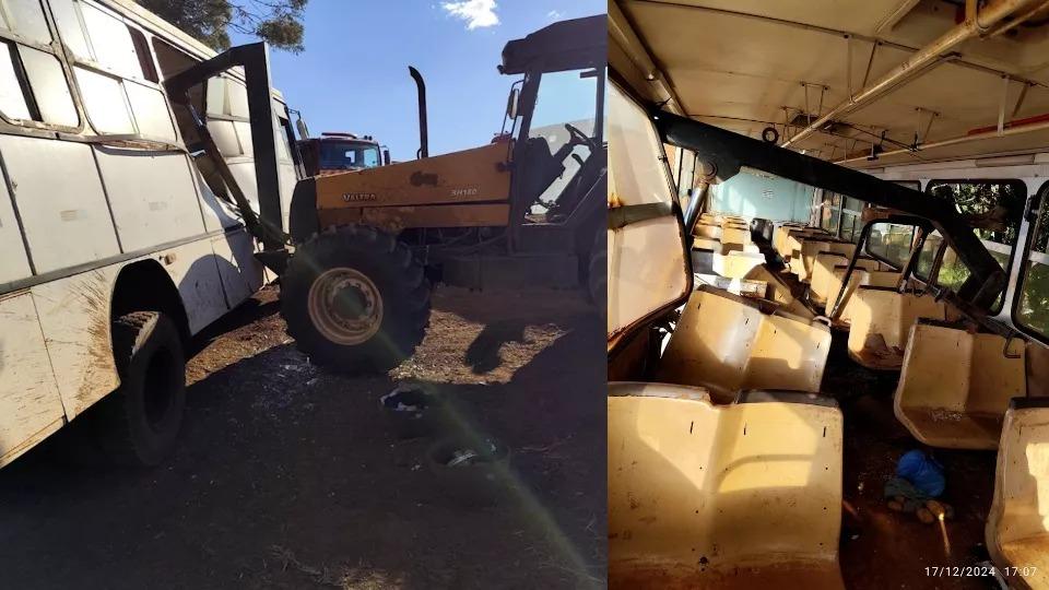 Trator colide com ônibus no distrito de Palmeirinha e deixa cinco pessoas feridas