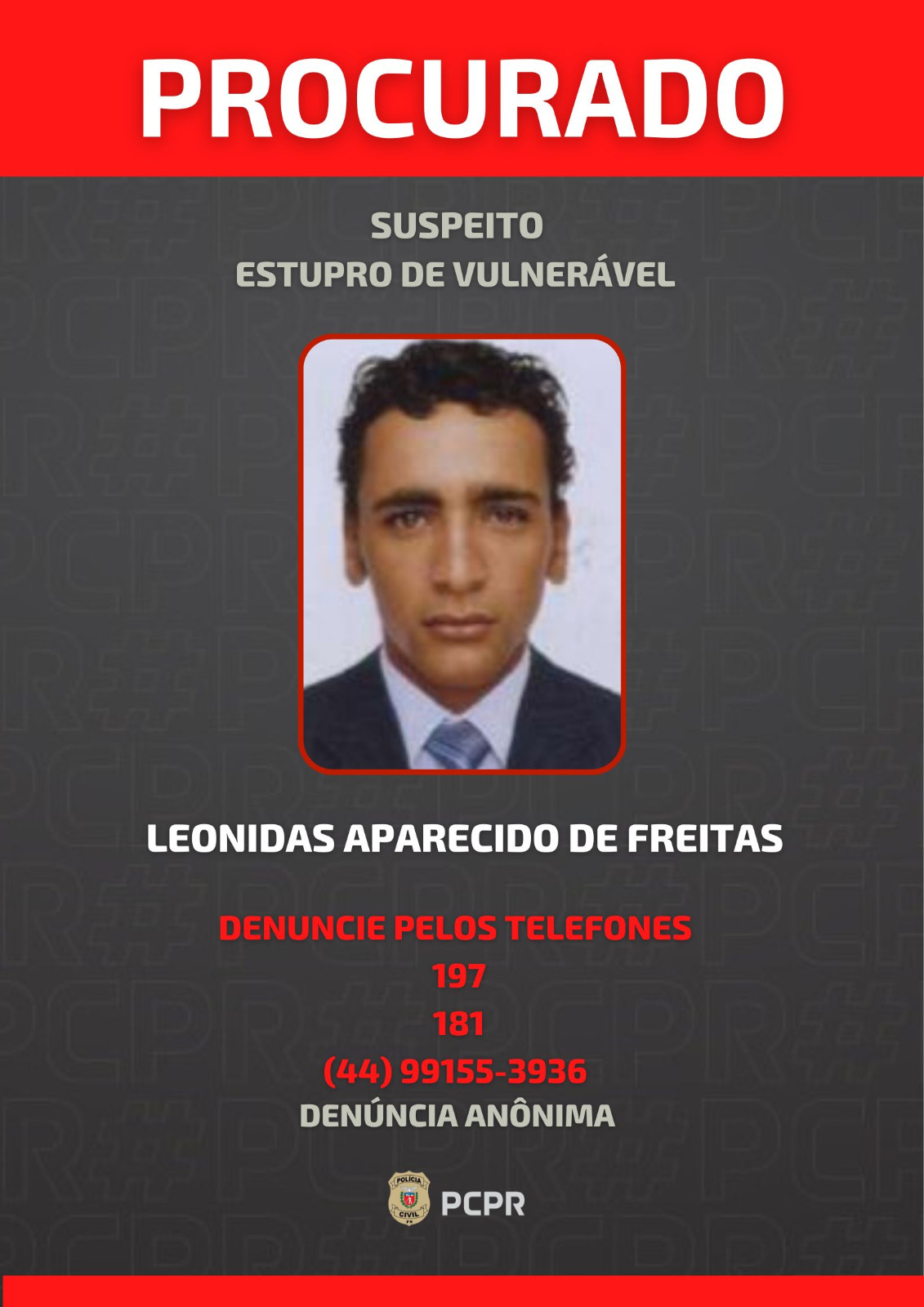 Polícia Civil divulga foto de suspeito de estuprar enteada de 12 anos