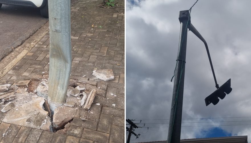 Acidente de trânsito deixa semáforo pendurado no Bairro Neva
