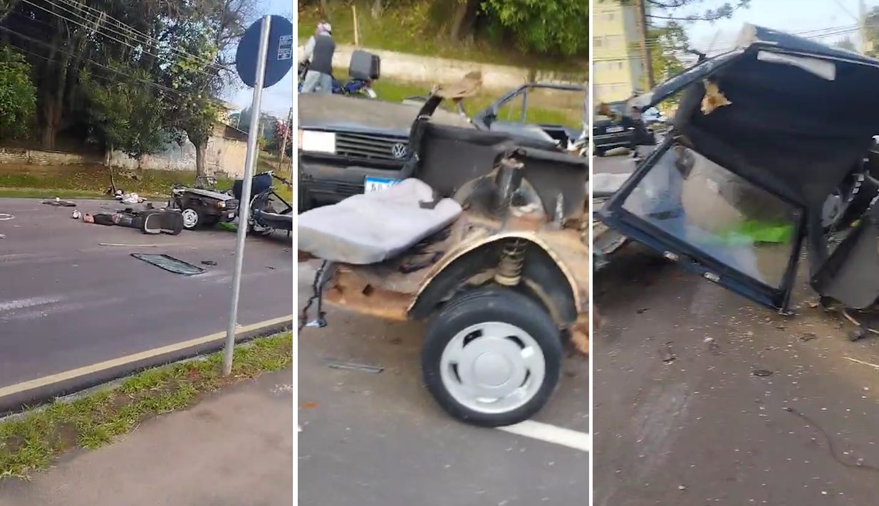Imagens fortes: Vídeo mostra como ficou carro que partiu ao meio e ejetou cinco jovens