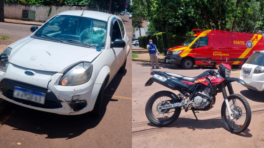 Siate é acionado após forte colisão entre Ford Ka e Moto Yamaha no Centro
