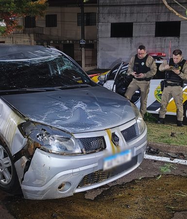 Imagem referente a Sandero capota após colidir em árvore na Olindo Periolo