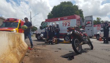 Imagem referente a Acidente no viaduto da Rua Domiciano Theobaldo Bresolin deixa motociclista ferido