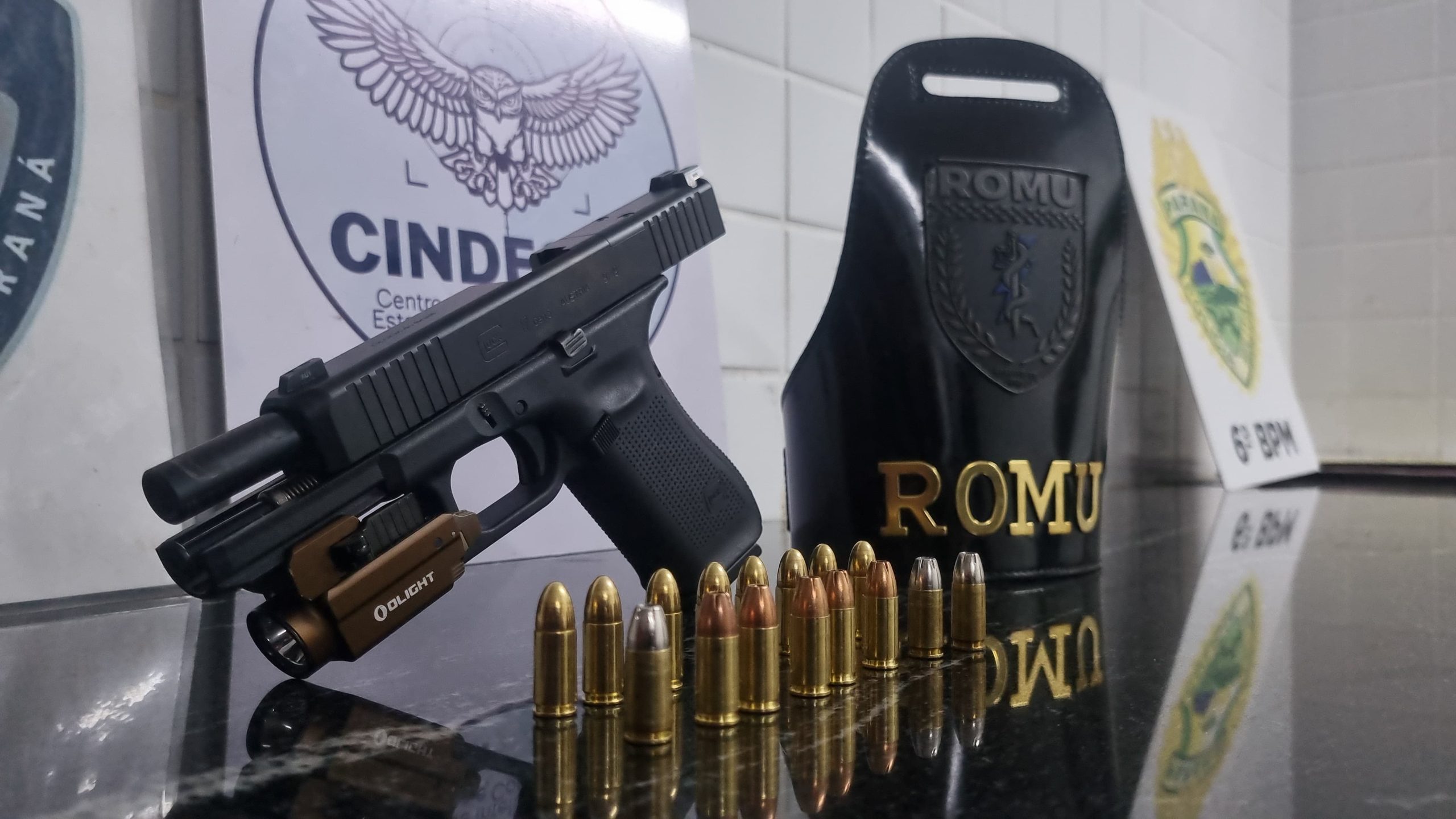 Imagem referente a Pistola 9mm com 16 munições é apreendida pela Romu