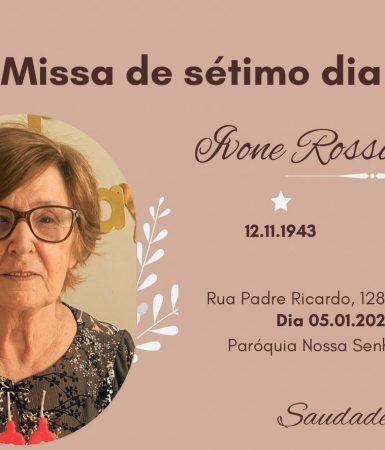 Imagem referente a Missa de Sétimo Dia de Ivone Rosso da Silva será celebrada neste domingo