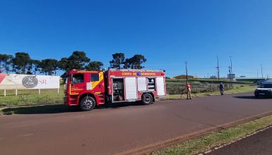 Imagem referente a Corpo de Bombeiros combate incêndio às margens da BR-277 em Cascavel