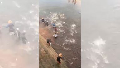 Imagem referente a Fartura no Balneário: chuva faz peixes ‘pularem’ direto para os pescadores