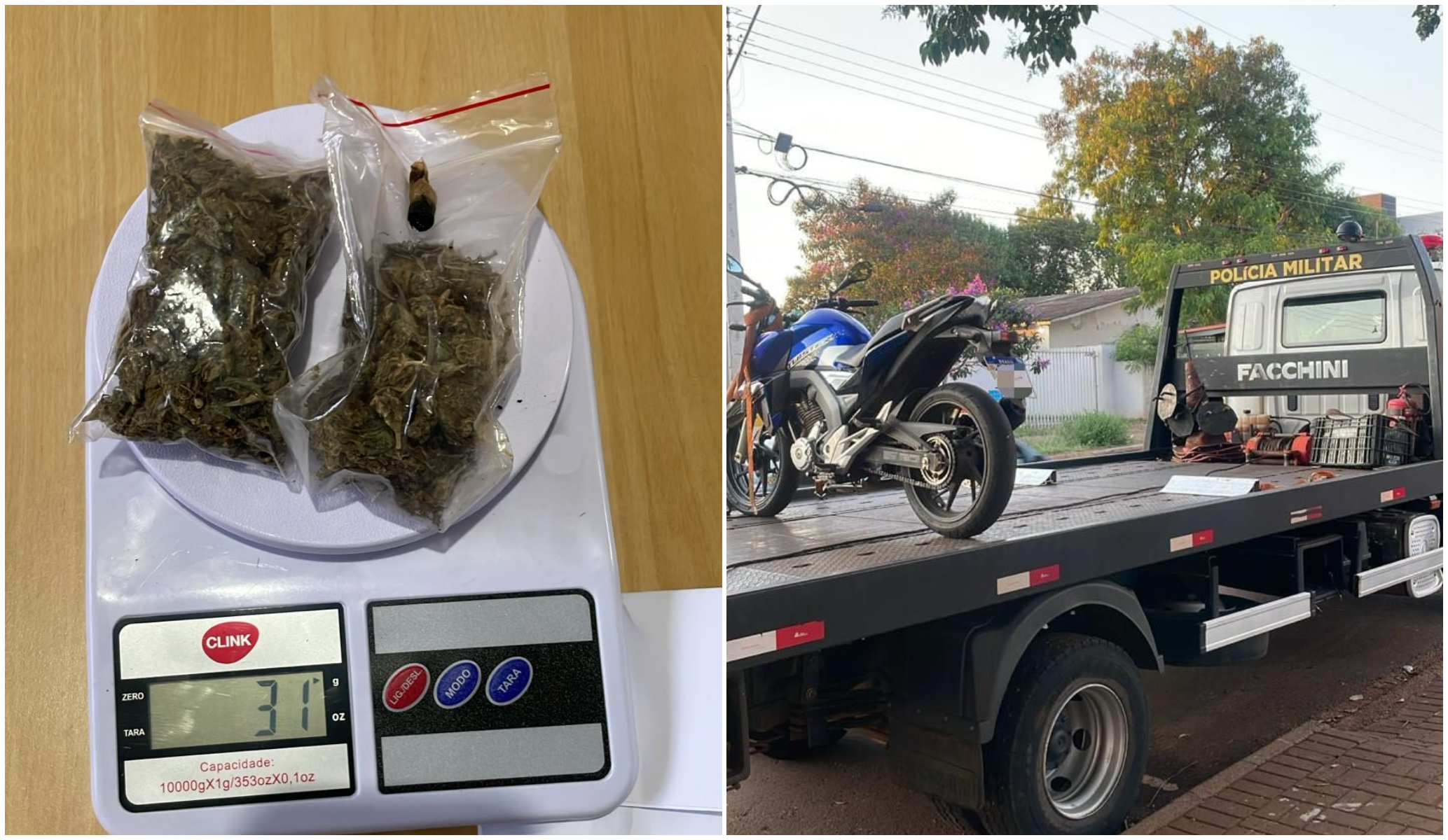 Choque apreende motocicleta e maconha com casal no Brasmadeira