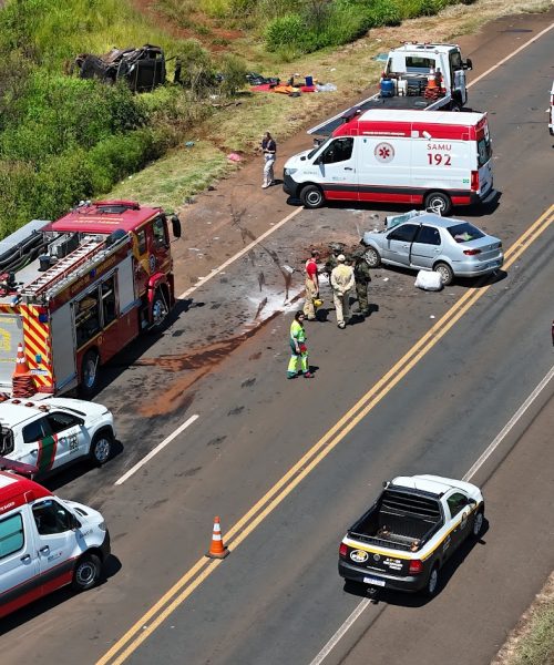 Imagem referente a Confirmadas três mortes e sete feridos em grave acidente na BR-277