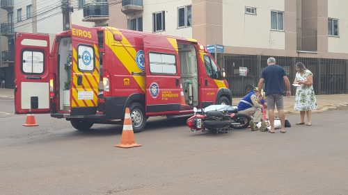 Imagem referente a Motociclista fica ferido após acidente na Rua Rio Grande do Sul