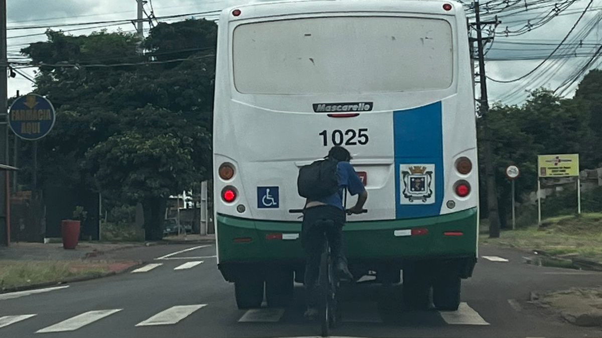 "Raimundo rabeira" pega carona em ônibus na Avenida Piquiri