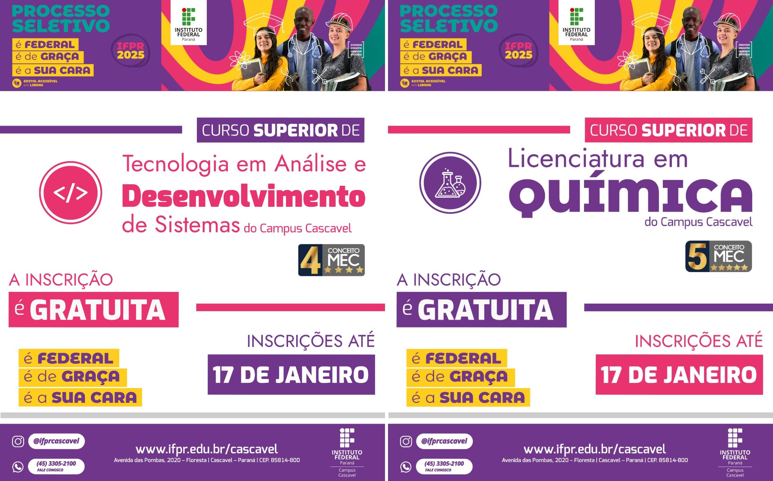 IFPR tem vagas gratuitas pra Química, Tecnologia em Análise e Desenvolvimento de Sistemas e Tecnologia em Gestão Ambiental
