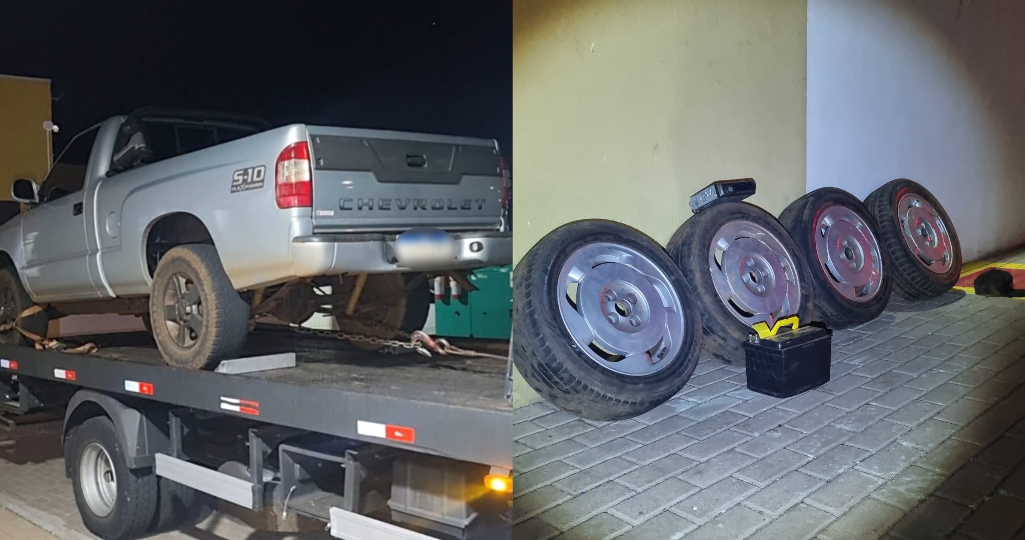 Caminhonete e rodas recuperadas pela GM são encaminhadas para Delegacia