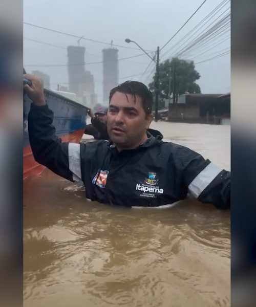 Imagem referente a Itapema embaixo d’água: Prefeito posta vídeo mostrando condição das praias em Santa Catarina