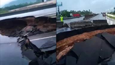 Imagem referente a BR-101 interditada: Fortes chuvas criam cratera na principal rodovia do litoral de Santa Catarina