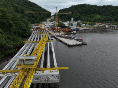 Imagem referente a Traçado da Ponte de Guaratuba começa a ganhar forma com instalação de vigas longarinas