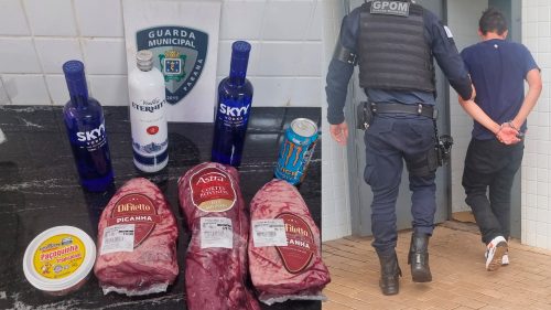 Ladrão é preso pela Guarda Municipal ao furtar carnes, bebidas e paçoquinha em supermercado no bairro Floresta Imagem referente a Ladrão é preso pela Guarda Municipal ao furtar carnes, bebidas e paçoquinha em supermercado no bairro Floresta
