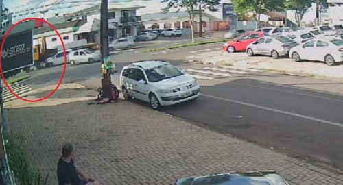 Imagem referente a Câmera flagra acidente entre Peugeot e caminhão na Avenida Rocha Pombo