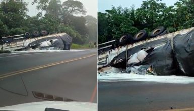 Imagem referente a Caminhão tomba sobre veículo e mulher morre na rodovia BR-369, em Corbélia