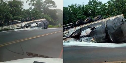 Imagem referente a Caminhão tomba sobre veículo e mulher morre na rodovia BR-369, em Corbélia