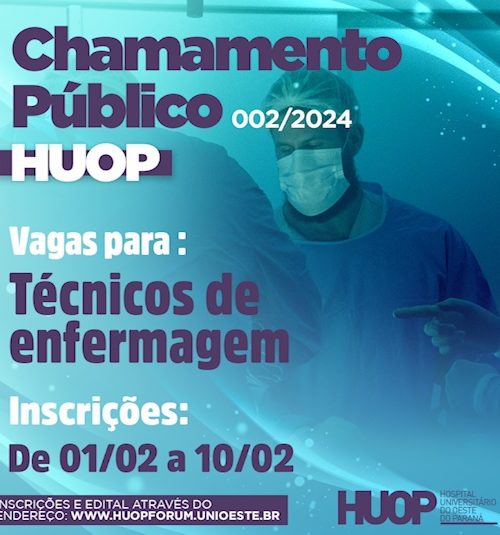 Imagem referente a HUOP divulga chamamento público para Técnicos de Enfermagem